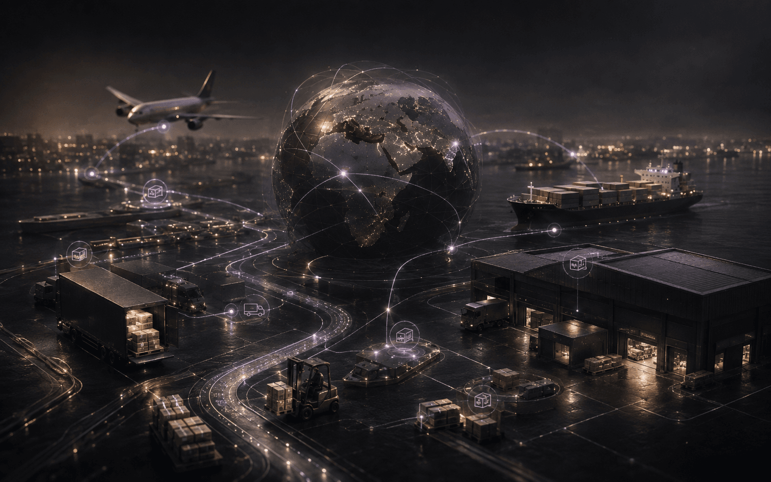 Freight trucks, warehousing and cargo handling across a distribution network